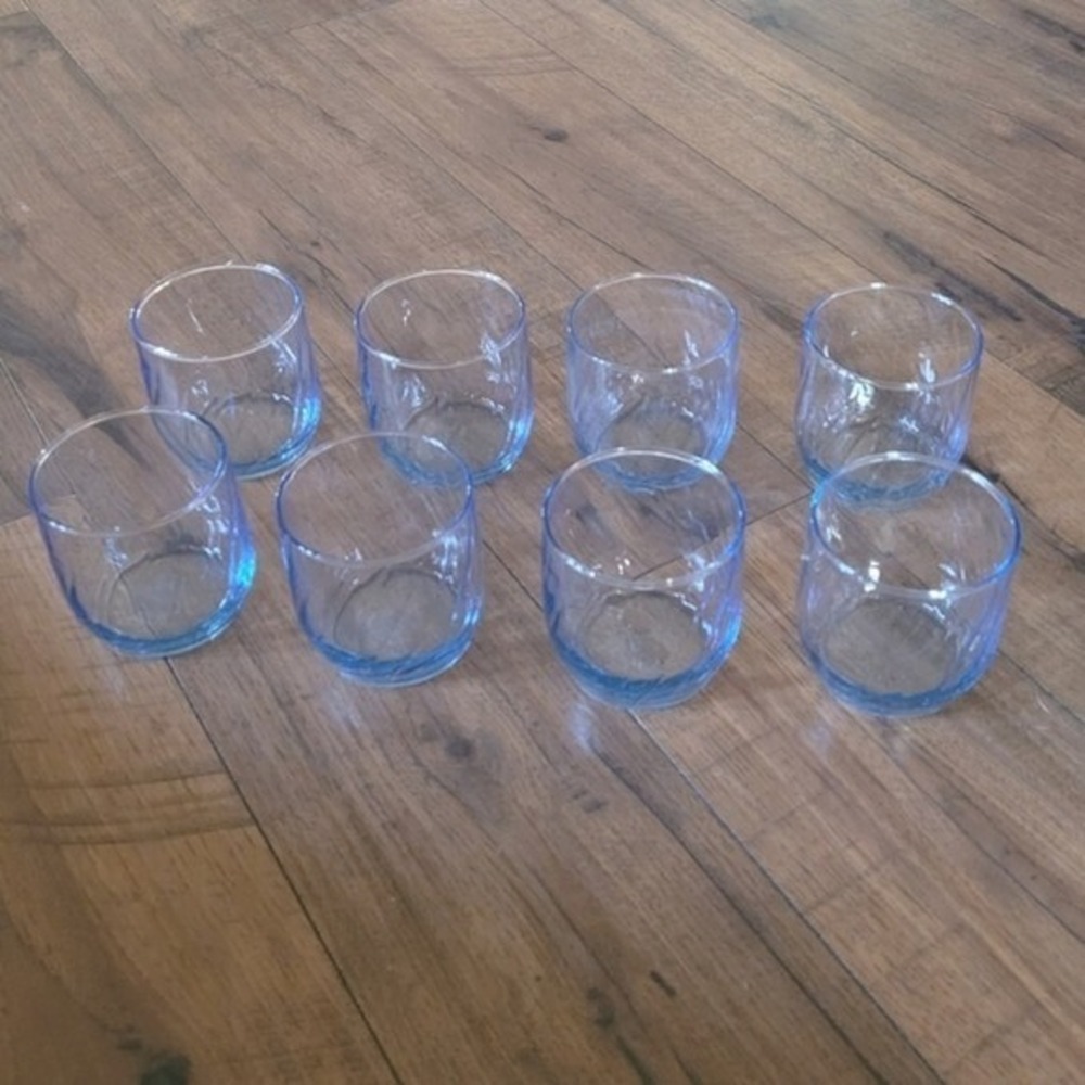 80's Anchor Hocking Swirl Optic Blue Juice Glasses Set of‎ 8